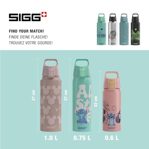 Sigg - Alu Trinkflasche - WMB One Disney Lilo & Stitch - Made in Switzerland - Climatepartner zertifiziert - Für Kohlensäurehaltige Getränke Geeignet - Auslaufsicher - BPA-frei - Türkis - 0.75 L