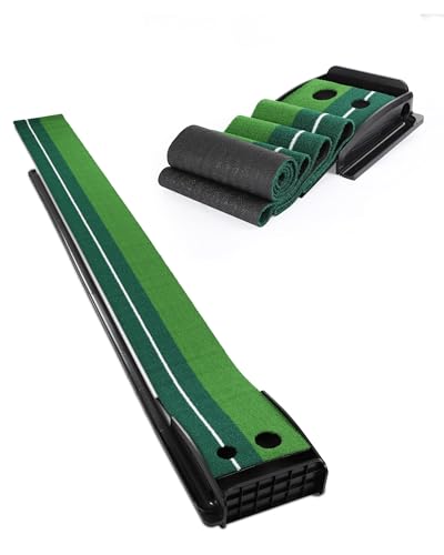 Golf Putting Matte mit Rücklaufbahn zweifarbiger Kunstrasen für Indoor/Outdoor Übung (für Anfänger & Fortgeschrittene)