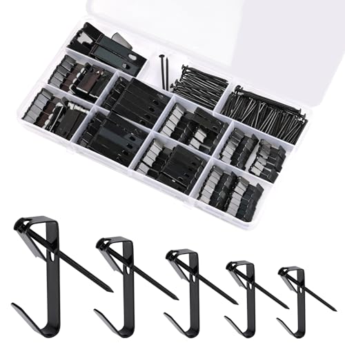 Image of Picture Hanging Hooks 237 Pieces,10LB 20LB 30LB 50LB 100LB Picture Hangers ,Nails Hanging Kit, Metal Picture Hangers for Drywall Wooden Wall,Black
