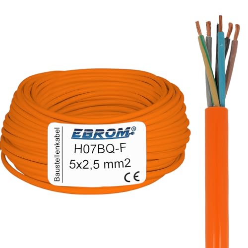 EBROM PUR H07BQ-F 5 x 2,5 mm2 (poliuretano cable) cable flexible para obras muy resistente, a partir de 5 metros en incrementos de 1 metro hasta 250 metros, cable PUR 5G2,5 mm² – Su longitud: 123