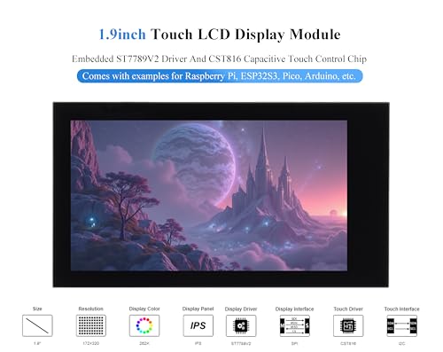Image of 1.9inch Touch LCD Display Module, Micro LCD Display, 172x320 Resolution, IPS, SPI and I2C Communication, 262K Display Color, Compatible with Raspberry Pi, ESP32S3, Pico, etc.
