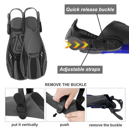 Snorkel Fins Diving Fins Adjustable Buckles Open Heel Swim Flippers Travel Size Short Swim Fins for Snorkeling Diving Swimming Adult Men Womens miniatura 2