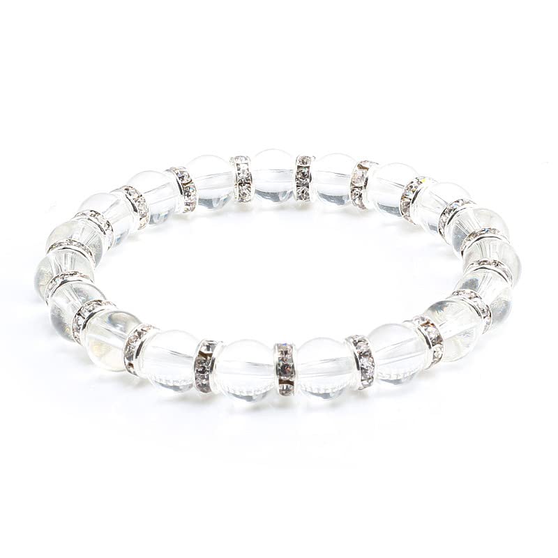 Bracelet en pierre naturelle perles transparentes et strass colorés pour yoga