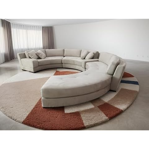 Stendmar 160" Semi Circular Round Beige Microfiber Fabric Sectional Couch Sofa Set S606BE Cover