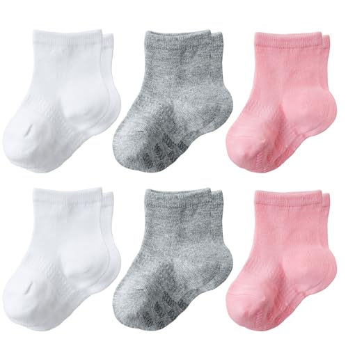 Image of JORMATT Baby Toddler Socks Little Girls Boys Ankle Socks Kids Cotton Anti Slip Crew Socks With Grips 6 Pairs