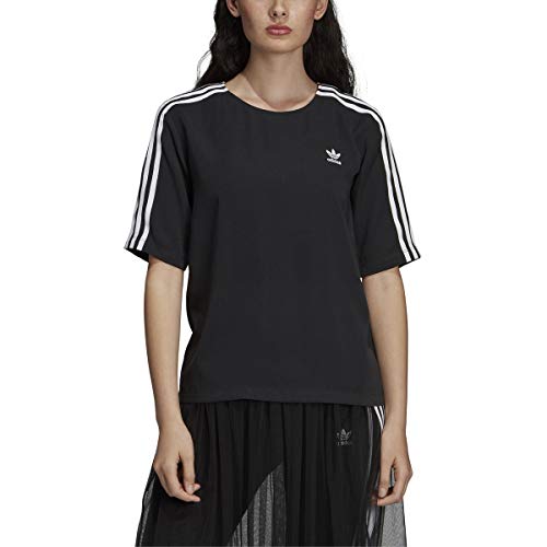 adidas Originals Women's Tops 3 Stripes Tee, Black/White, Large