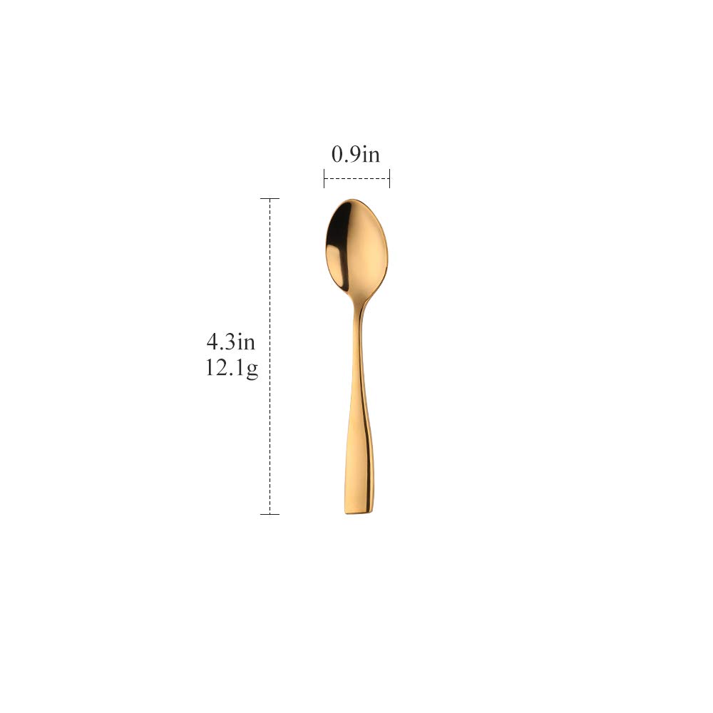 SUNSHENGEUR Lot de 12 mini cuillères à café en acier inoxydable, doré, 10,9 cm, motif autographe