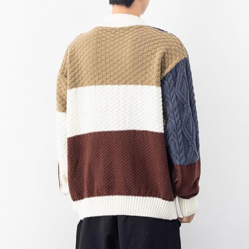 Patchwork Sweater Soft Cable Knitted Crew Neck Unisex Sweater Mens Vintage Aesthetic Sweaters Oversized Pullovers3