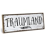 ARTFAVES® Holzschild mit Spruch - TRAUMLAND | Shabby Chic Vintage Schild | Deko Geschenk zum Thema Schlafen | Größe: 28 x 10 cm