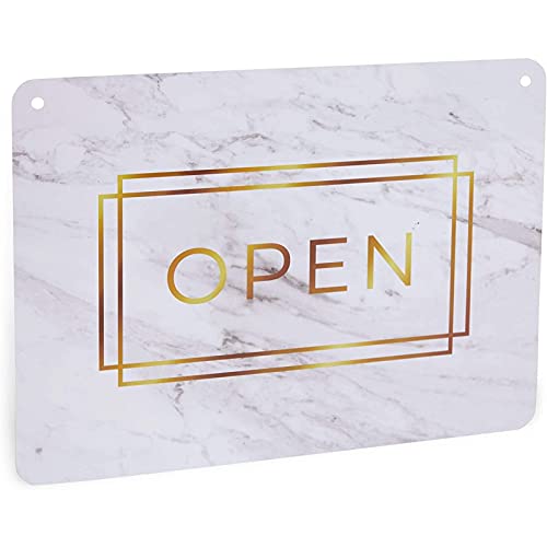 Double Sided Open and Closed Sign for Businesses, Marble Print (2 Pack)