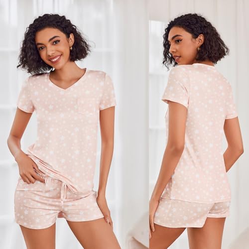 Image of Ekouaer Womens Pajama Sets Short Sleeve Pajamas for Women Sets Soft Lounge Sets Casual V Neck Sleepwear PJS