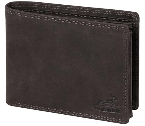 Fa.Volmer ® Leder Geldbörse Herren - extra-stabile Doppelnaht - 9 Fächer für Kreditkarten - Querformat - VO11 (04 Hunter Grau)