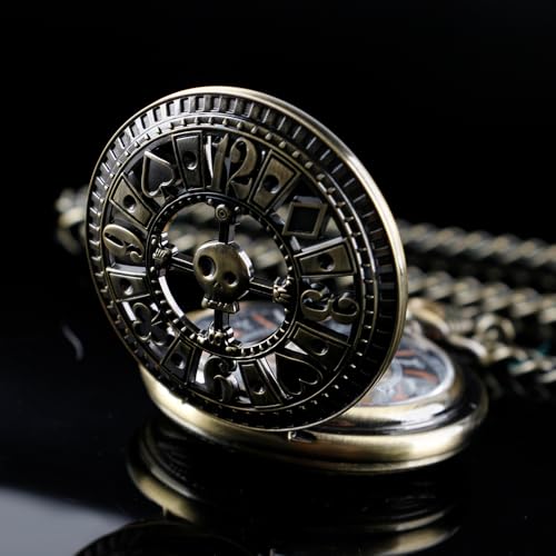 Image of Men's Mechanical Hollow Design Hand Wind Pocket Watch Roman Numerals Steampunk with Chain Box