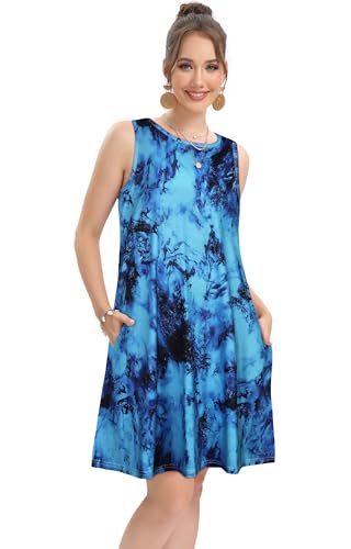 Image of elescat Women's Summer Dresses 2026 Beach Casual Sleeveless Floral Print Tank Loose Sundress with Pocket