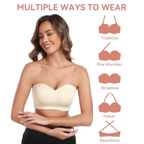 OBICUM Strapless Bras for Women Comfortable Non-Slip Silicone Bandeau Bra Seamless Tube to Bra3