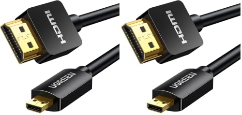 Image of UGREEN Micro HDMI to HDMI Cable Adapter 4K 60Hz Ethernet Audio Return Channel Compatible with GoPro Hero 7 /6 Raspberry Pi 5 Retroid Pocket 3+ /3 Yoga 3 B500 Camera Video Capture Card 3FT (Pack of 2)