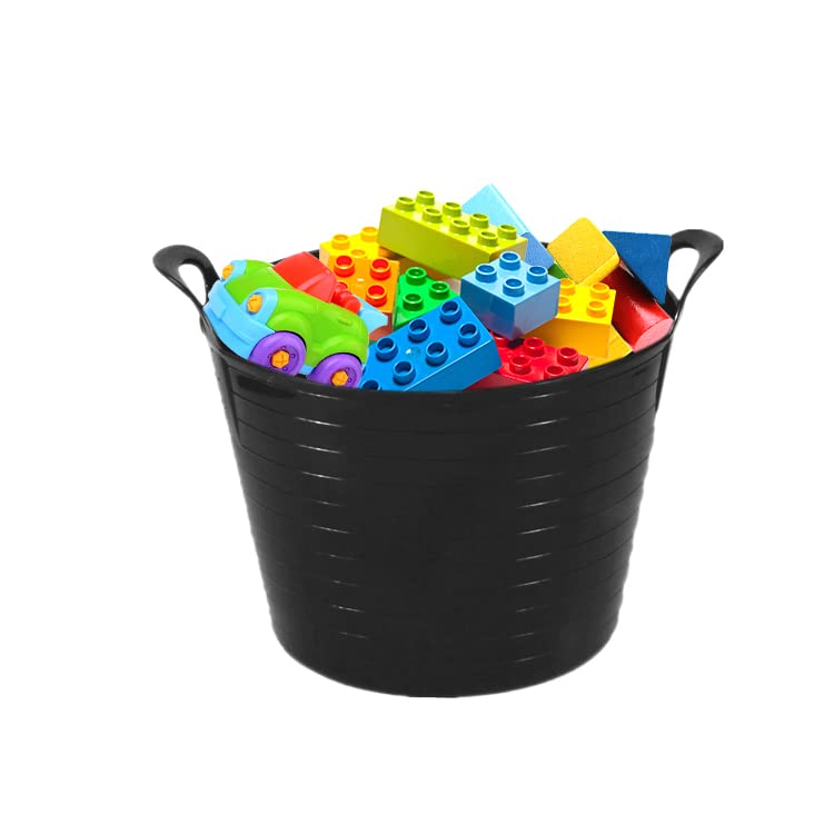 JMS we create smile - Medium Toy Storage Basket with Handles - Flexible Colour Storage Container Bucket Polyethylene Flex Tub- MADE IN U.K. (Black, Medium 26 Litre)