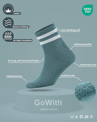 GoWith 3/4 Pairs Cotton Socks for Women & Men, Moisture-Wicking Quarter Cushioned Striped Socks, Athletic and Casual Wear2