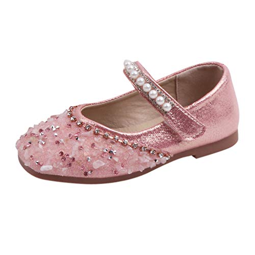 Toddler Girls Child Autumn Mary Jane Dress Shoes Flats 1-11 Years Old Teen Crystal Pearl Sequins Princess Shoes (15-18 Months, Pink)