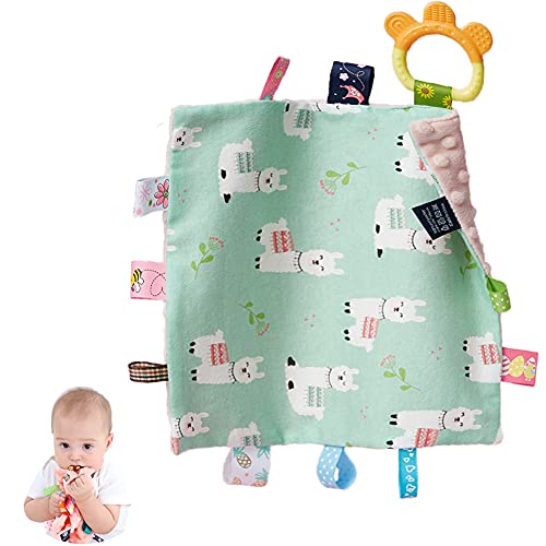 Couverture de sécurité pour bébé - Couverture apaisante en peluche avec étiquettes colorées, étiquette sensorielle carrée, 25,4 x 25,4 cm, pour bébés de 3 à 12 mois Cover