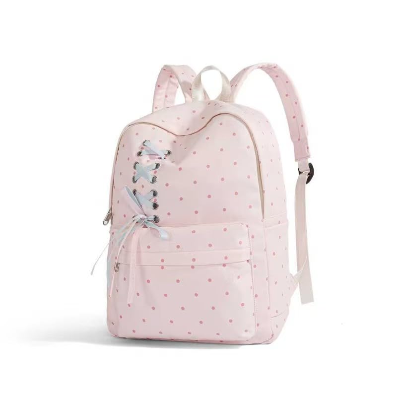 Women Casual Bag Polka Dot Print Versatile Travel Trip Backpack (Pink)2