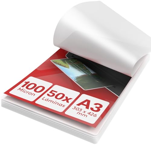 ACROPAQ Fundas plastificar A3-100 mic, 50 uni, brillantes, esquinas redondeadas, ideal para artesanía y señalización - Plasticos A3-18004