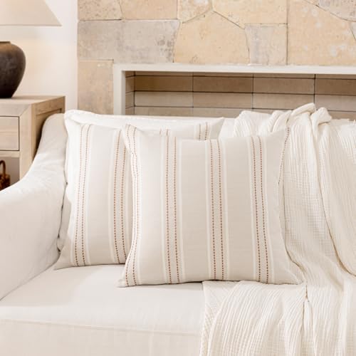 Image of Hckot Throw Pillow Covers 20x20 Set of 2 Camel Pillow Covers Farmhouse Decorative Pillows Textured Linen Square Cushion Covers for Sofa Couch Bed Living Room Decor(Camel)