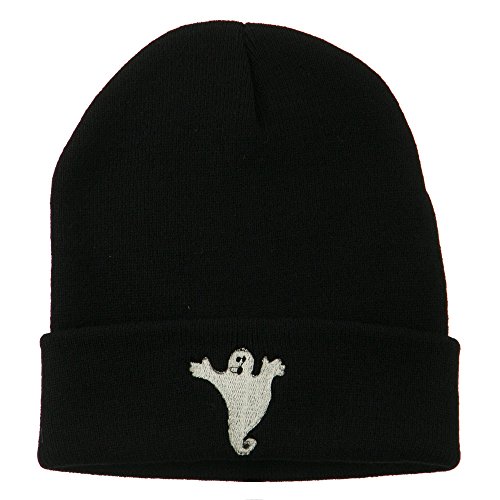 e4Hats.com Halloween Spooky Ghost Embroidered Long Beanie - Black OSFM