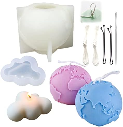Nimozekd Earth Round Globe Silicone Mold,Cloud Candle Mold for Soap Chocolate Making Mould Form Mystic Small Business Gift Idea Birthday Planet Universe Planets