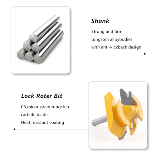 Image of Newdeli 1 /4-inch Shank 45 Degree Lock Miter Router Bit, 3 /4-inch Stock Joint Router Bit, Suitable for 90-Degree Tenon Joint Woodworking