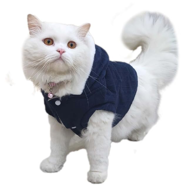 Image of Lulala Dog Hoodie Sweater Coat only for Small Dog & Cat Fleece Lined Winter Jacket Hoodie Cardigan Warm Puppy Clothes (Dark Blue-6 Inch)