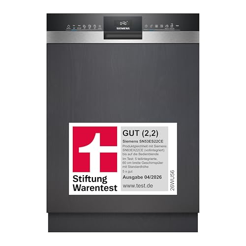 Siemens SN53ES22CE, Stiftung Warentest GUT (2,2)*, iQ300, Smarter Geschirrspüler Teilintegriert 60 cm, Made in Germany, Besteckschublade, varioSpeed Plus, flex Körbe, Programm-Assistent, intensiveZone