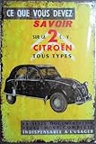  hotrodspirit - Plaque décorative en métal 30 x 20 cm, style vieilli avec fausse rouille, représentant une 2ch Citroën, \'ce que vous devez savoir\', montage mural inclus