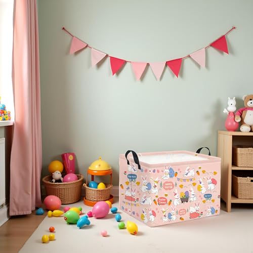 Image of Rectangular Easter Basket Easter Basket for Kids Baby Storage Basket Cute Toy Storage Bin Organizer Shelf Book Basket Easter Room Decor(Pink Purple Easter)