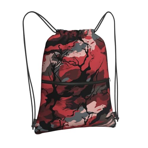 Drawstring Backpack Water Resistant String Bag Red camouflage Sports Sackpack Gym Sack for Men Women2