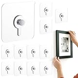 GCXIXPY 12 Pcs Picture Hangers without Nails, 20 Ibs Load Heavy Duty Self Picture Hanging Hooks for Hanging, Waterproof Adhesive Picture Hooks for Bathroom Kitchen, Transparent Sticky Hooks for Frames