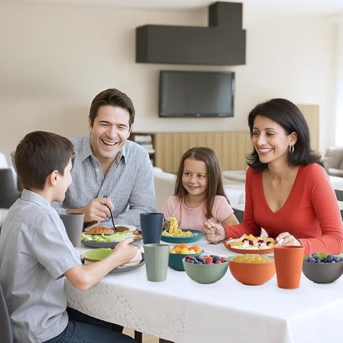 Anbte 18 Teiliges Geschirrsets Unzerbrechlich aus Kunststoff für 6 Personen Camping Geschirr Set 6-Farben Leichtes Küchengeschirr Set ideal für Picknick Camping Garten Wiederverwendbar