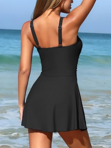 Smismivo Swim Dress for Women Tummy Control Slimming One Piece Swimsuit with Skirt Side Tie Modest Bathing Suit Swimwear2