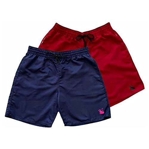 Kit 2 Bermuda Short Cores Liso Opice Moda Praia Estampado (Vermelho Preto E Azul Escuro Rosa, M)