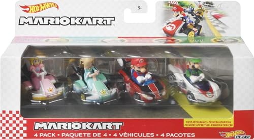 Image of Hot Wheels Mario Kart Vehicle 4-Pack #3, Set of 4 Fan-Favorite Characters Includes 1 Exclusive Model, Collectible Gift for Kids & Fans Ages 3 Years Old & Up