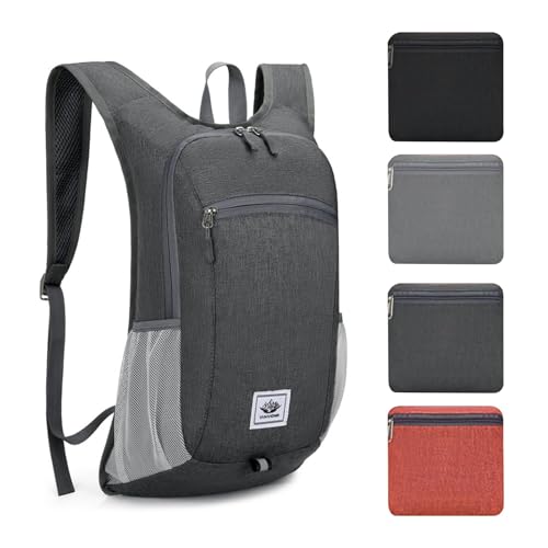 ROEOWENE Pequeña Mochila de Senderismo Mujer Hombre 15L Mochila Plegable Ultraligera Mochilas de Marcha Mochilas Excursiones Mochila de Escalada Mochila de Viaje para Deportes,Acampadas-Gris oscuro