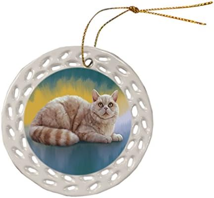 Doggie of the Day Selkirk Rex Cat Christmas Doily Ceramic Ornament