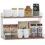 Mug Holder Countertop Coffee Station Organizer, 2 Tier Acrylic Shelf for Coffee Bar Accessories, Multi-Functional Counter Standing Shelf Tea Bags Sugar Condiment Storage Caddy for Kitchen Home Office