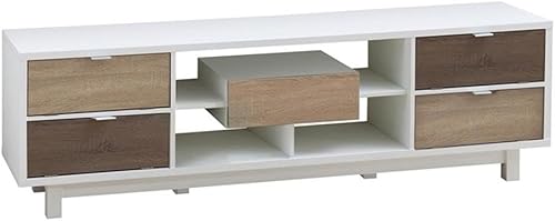 Miniatura 2 de HOMES Inside + Out Eloisa - Moderno soporte de TV con marco de madera con cajón central sobre doble deslizamiento de metal, consola multimedia de 4