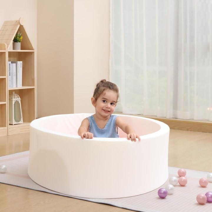 Miniatura 3 de Piscina redonda de espuma viscoelástica suave de 35 pulgadas para niños, corralito de juegos para interiores, pelotas no incluidas (blanco)