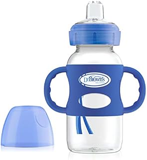 Dr. Brown's Options Wide-Neck Sippy Spout Baby Bottle with Silicone Handle, Blue, 9