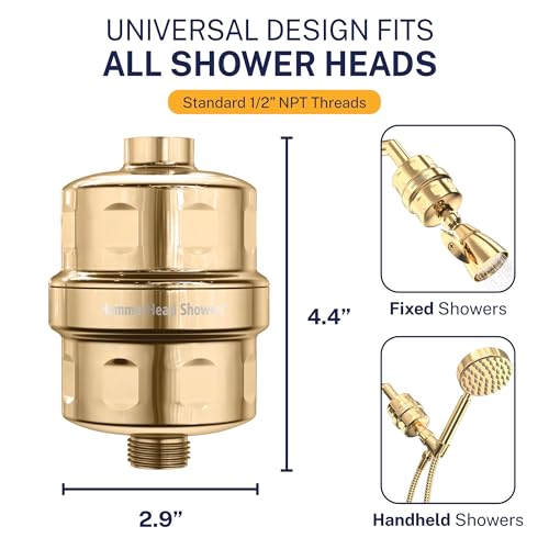 Image of HammerHead Showers Solid Metal Shower Head Filter - KDF 55 Shower Filter, High Pressure Universal Shower Filters to Remove Toxic Chemicals - Removes Chlorine and Heavy Metals - Polished Brass