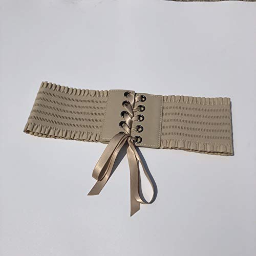 Women's Elastic Stretch Wide Lace Corset Waist Belt with Bow Tie Knot for Dress (Khaki)4