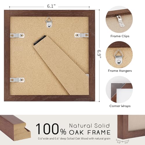 6x6 Oak Wood Picture Frame - Minimalist 6x6 Picture Frame, 6"x6" Frame Wood, Natural Solid Wooden Picture Frames for Wall Art Photo and Prints(3 Pack, Walnut)