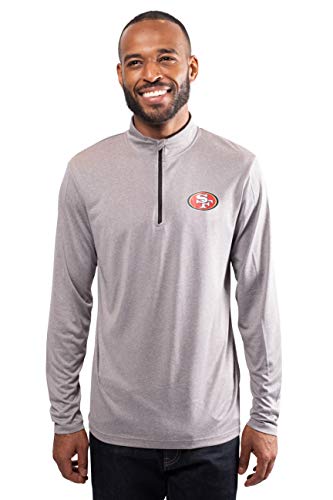 Ultra Game Mens NFL Moisture Wicking Soft Quarter Zip Long Sleeve Tee Shirt, San Francisco 49ers, Heather Gray, Small